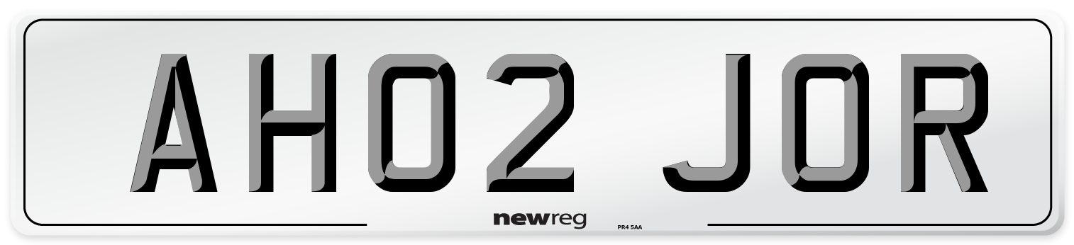 AH02 JOR Number Plate from New Reg